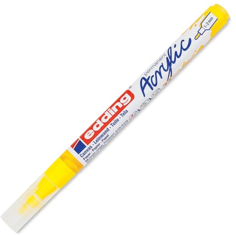 edding 5300 acrylic marker fine - yellow - 1 waterproof acrylic paint marker - fine round nib 1-2mm - acrylic paint pen for drawing on canvas, art paper and wood - acrylic markers for pebbles