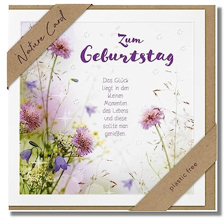 bsb - Karte zum Geburtstag - Nature Card - Nachhaltige Karten zum Geburtstag - Geburtstagskarten mit Umschlag - Geburtstagskarte Frauen & Männer - Glückwunschkarte 15,5 x 15,5 cm - Blumen Motiv
