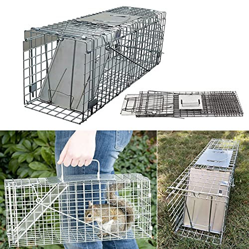 24 x 7.5 x 8.3 inch Large Live Animal Trap Cage Humane Cage Catch Metal Steel with Handle for Indoors Outdoors Gardens, Release Rats Mouse Mice Rodents Squirrels, Safe and Effective, Easy to Setup