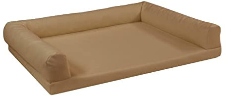Juelle Orthopädisches Hundebett aus Kunstleder Sofa mit Matratze für große Hunde Abnehmbare Abdeckung, Waschmaschinenwaschbar, Lord L-XXL (100x75cm, Beige)