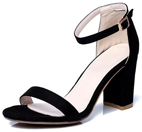 Lroey Reoly Sandalias para Mujer de Tacón Alto, Sandalias Punta Abierta Sencillo Tacón Ancho Zapatos de Vestir Hebilla Correa de Tobillo 005 Negro Talla 33 EU