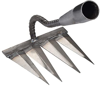 Pomrone Garten Rechen, Moosentferner Vertikutierer Manuell, Handvertikutierer Zinkenrechen, Pflege Kleine Harke Für Garten Balkon Gemüsegarten, 4/5/6/7 Zinken, Kohlenstoffstahl Kopf, Kunststoff Griff