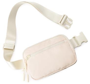 WESTBRONCO - Riñonera para mujer y hombre, bolsa de cintura con bolsillos con cremallera, ligera de 1 l, tipo bandolera con correa ajustable para deporte, correr y senderismo, Beige, One Size