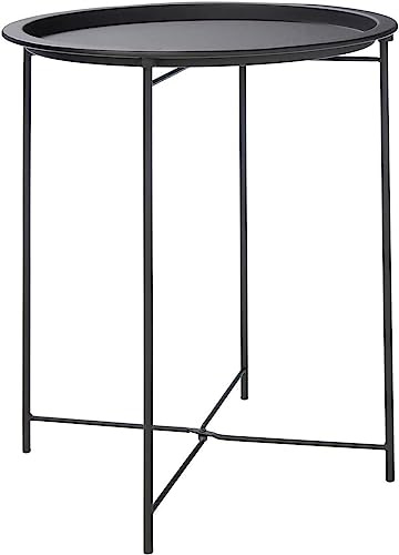 Trendi® Round/Metal Folding/Side Table Tray Top Light/Portable/Coffee/Night Stand (Black)