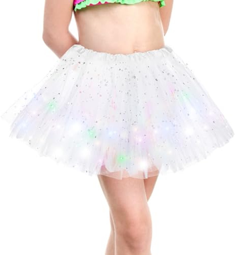 Kefiyis Tutu lumineux pour filles et enfants - Tutu superposé avec étoiles et paillettes - Pour danse, Halloween, Noël, fête d'anniversaire