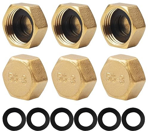 6PCS Brass Blanking Cap, Female Stop Cap, Hex Nut Caps, Plumbing Fittings for Washing Machine Radiator Valve Faucets Tap (3/4 Inch)