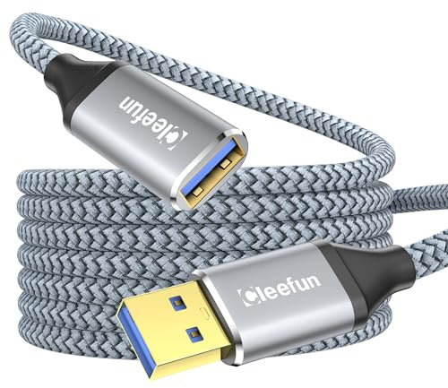 CLEEFUN USB 3.0 Verlängerung 3 M, 5Gbps Verlängerungskabel, USB A auf A Extender mit Premiun Nylonkabel und Aluminiumgehäuse für Kartenlesegerät,Tastatur, Drucker, Scanner, Kamera, USB Hub usw