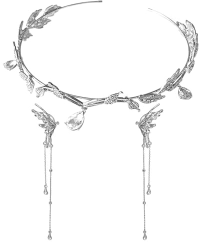 1 diadème de mariage avec 1 paire de boucles d'oreilles papillons, bandeau en cristal, bandeau en strass, diadème de carnaval pour femme, accessoire de mode, couronne de mariée
