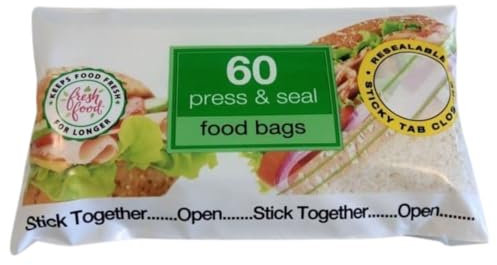 LND Gifts Sandwich Bags 1 Pack Of 60 Press And Seal Food Bags, Re-sealable Tab Closure For Food And Snacks(17cm x 20.cm Approx.) Perfect for Storing Snacks, Fresher for Longer