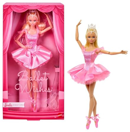 Barbie Signature Ballet Wishes Puppe, Sammelfigur-Modepuppe in rosafarbenem Seiden-Tutu mit blonden Haaren und Geschenkverpackung, JBJ10