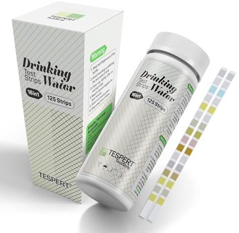 TESPERT Wassertester Trinkwasser 125 x - 16 in1 Wasserteststreifen für Trinkwasser Schnelltest - Einfache Überprüfung der Wasserqualität - Wasserteststreifen mit Härte, Blei, Eisen, Kupfer