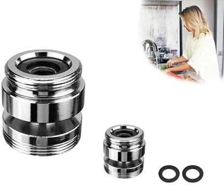HJIAMA 2 Piezas Adaptador Grifo Ducha, Adaptador Grifo Cocina Manguera Rotación 360°, Rosca Exterior M22 a M24, con Junta Goma Adaptador Manguera Grifo para Fregadero Cocina, Baño