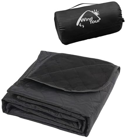 Wind Tour Warm Polar Fleece Blanket Picnic Outdoor & Beach, Machine Washable Camping Quilt for Cold Weather, Adventure, Sleeping, Backpacking (Black)