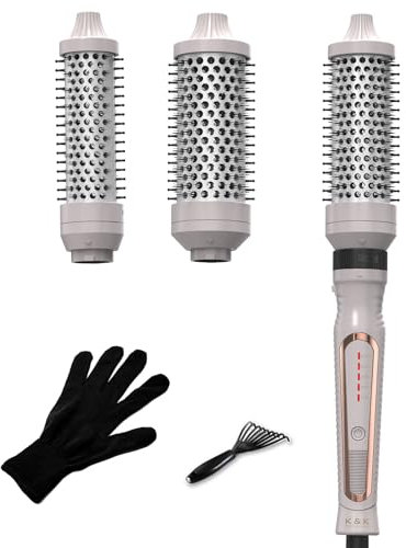 Thermal Brush 3 in 1 Set, Ionic Heated Round Curling Create Volume & Smoother Hair Style for Fully Dried Hair Ceramic Fast Heating Curling Iron Brush with Temperature Lock & Auto-Power Off UK Plug