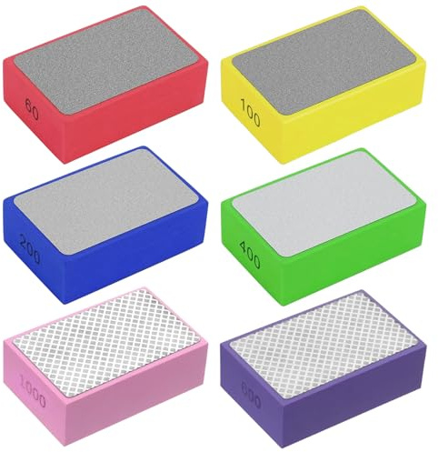 BORISCA Lot de 6 patins de ponçage manuels diamantés pour carrelage en verre, carreaux, blocs de polissage pour carrelage en pierre céramique, verre, 60#, 100#, 200#, 400#, 600#, 1000#