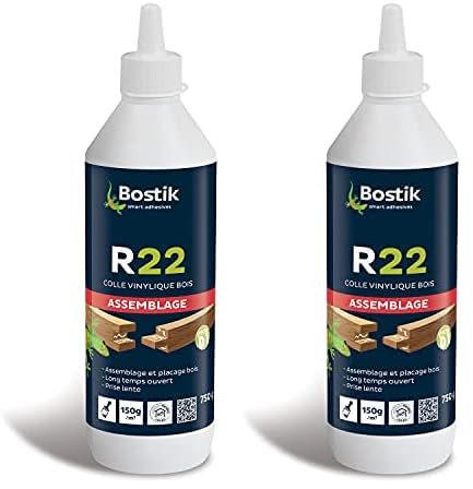 Bostik Vinylique Bois R22 - Colle à Prise Lente pour Assemblage et Placage du Bois - D1 Menuiseries Intérieures, Meubles - Blanc - Biberon de 750 g (Lot de 2)