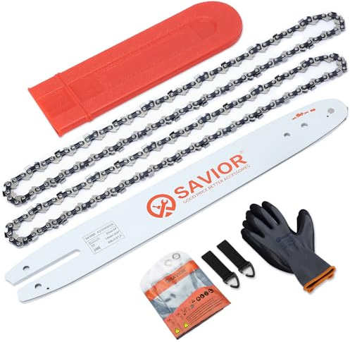 Savior Lot de 2 Chaînes de tronçonneuse avec Protège-guide et Guide de 35 cm - 3/8LP 50 Maillons 1,3 mm - Compatible avec Stihl MS180 MS200T MS201T MS210 MS211