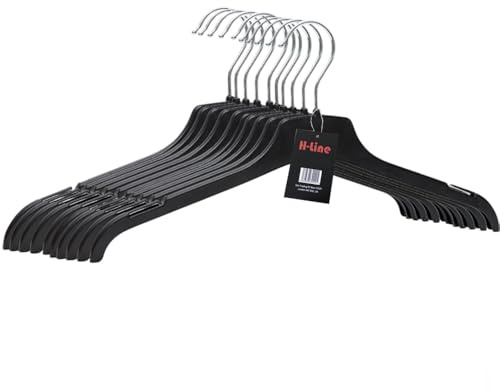 H-line Coat Hangers (20 pack) Strong Black Plastic Adults Clothes Hanger with Notches Ideal for Organizing Trouser Coats, Shirts, Tops,Jackets, Suit Pants and Garment