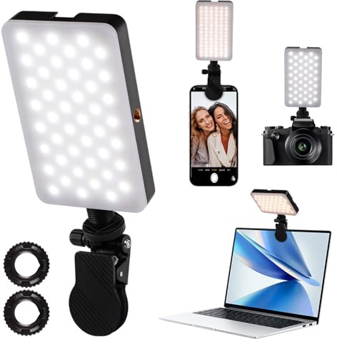 Luce Selfie per Telefono, Luce per Foto Portatile Dimmerabile 6500K, 3 Modalità di Illuminazione, 2000 mAh, per Laptop/Telefono, Fotocamera iPhone, Videoconferenza, Youtube, TikTok, Trucco Vlog
