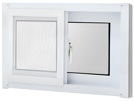 Finestra di Ricambio per Seminterrato da 40x40cm 40x80cm 50x60cm 80x60cm Finestre Scorrevoli con Zanzariera per Capannone, Casette, Garage(HXW 40X50CM)