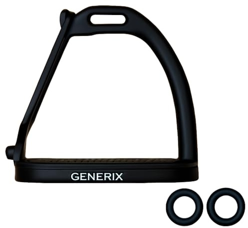 GENERIX Safety Stirrups for English Saddle – Anti-Slip Lightweight Metal, Heavy-Duty Steel Construction, Stable & Comfortable Foot Support, 4”, Black, Includes 2 Accent