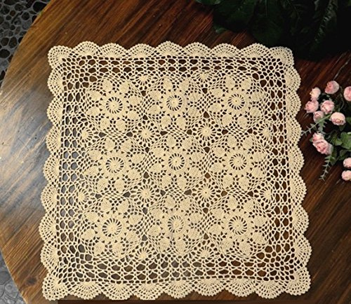 Laivigo Handmade Crochet Cotton Lace Tablecloth Placemats Doilies Doily Square,19 Inch,Beige