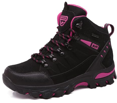 WOWEI Chaussures de Randonnée en Plein Air Imperméable Respirant Antidérapant Bottes de Trekking Promenades Voyages Sneakers pour Femme Hommes,Noir Rose Rouge 1,36 EU