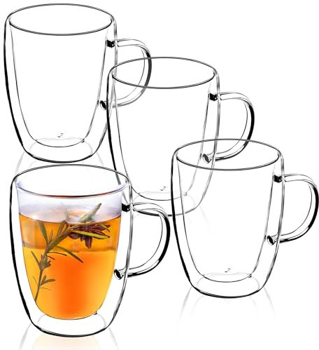 KADAX Tazza in Vetro, 270 ml, Tazza a Doppia Parete, Bicchiere per Tè, Caffè, Latte, Tazza Termica con Manico, Vetro da tè, Tazze termiche Vetro, 18,5x9,5x12 cm