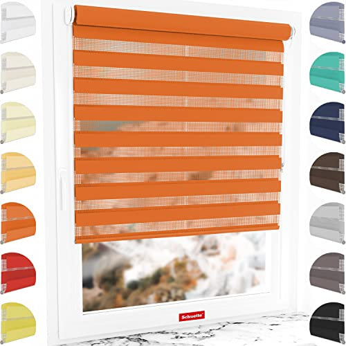 Schuette® Rollo ohne Bohren & mit Bohren 2in1 ● Tag & Nacht Doppelrollo Kollektion: Sweet Orange (Orange) ● 30 x 130 cm (Breite x Höhe) ● Suprafix Klemmrollo = Klemmfix 2.0 ● 60s Montage mit Video
