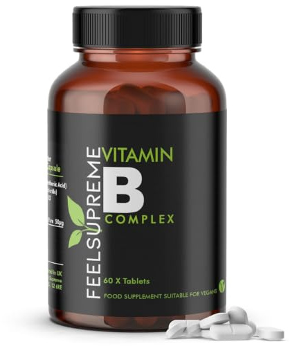 Vitamin B Complex High Strength 8-in-1 Tablets | B1 B2 B3 B5 B6 B12 Biotin & Folic Acid | Energy Support, Reduce Fatigue, Nervous System & Cognitive Function | Vegan Supplement, 60 Count