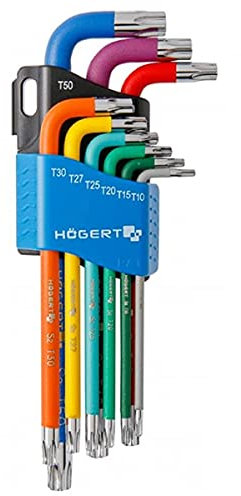 Högert Technik - Jeu de clés Torx I Tournevis Torx Set de 9 pièces I Tailles T10 à T50 I En acier allié S2 I Résistant à la déformation et à l'abrasion I HT1W817 – Multicolore