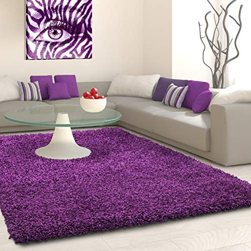 Muratap Teppich Wohnzimmer Weich - Basic Shaggy - Hochflor Teppich Wohnzimmerteppich, Schlafzimmerteppich Pflegeleicht und Fusselfrei - Große: 200x290 cm - Farbe: Violett