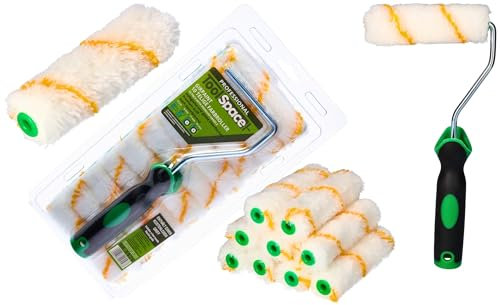 ToolSpace 10er Set Farbroller + Griff - 11 cm - Farbwalzen aus Polyacryl Malerrollen für Lacke Fellwalzen Rollen Streichen Farbrollen Lammfellrolle Paint Roller Rollerpinsel Streichrollen DIY