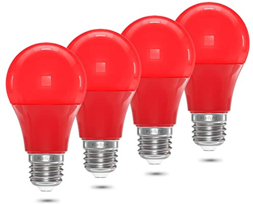 Klarlight 9W E27 Lampadine colorate 9w A60/A19 LED a incandescenza Lampadina colorata rossa E26 LED 720LM 4 Pack Lampada led decorativa per feste, palchi, decorazioni d'interni