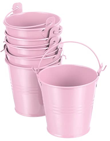 PATIKIL 3 Height Mini Metal Bucket, 6 Pack Colorful Metal Succulents Pot Party Decorative Pails with Handles for Small Succulents, Pink