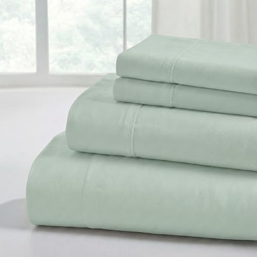 Modern Threads Soft Microfiber Solid Bedding Sheets - Luxurious Microfiber Bedroom Bed Sheets - Includes Flat Sheet, Fitted Sheet with Deep Pockets, & Pillowcases Seafoam Full