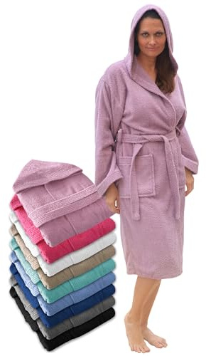 LEBENGOOD Badrock i 100% bomull med huva – Dam & Herr, Unisex morgonrock i amerikansk frotté 450 gsm, perfekt efter dusch, bad eller pool (M, Lavendel)