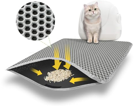 Tapis de Litière Chat 75x55cm, Double Couche Tapis Chat Litiere, Imperméable Antidérapant et Toilette, Gris