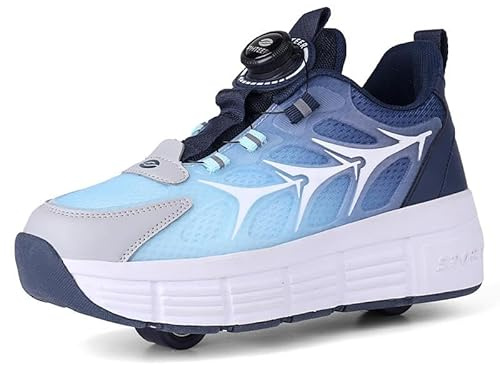 FWGSJOPC Schuhe mit Rollen für Jungen Mädchen, Skateboardschuhe Sportschuhe Turnschuhe Kinder Erwachsene, 2 in 1 Multifunktionale Rollschuhe, Dark blue-34