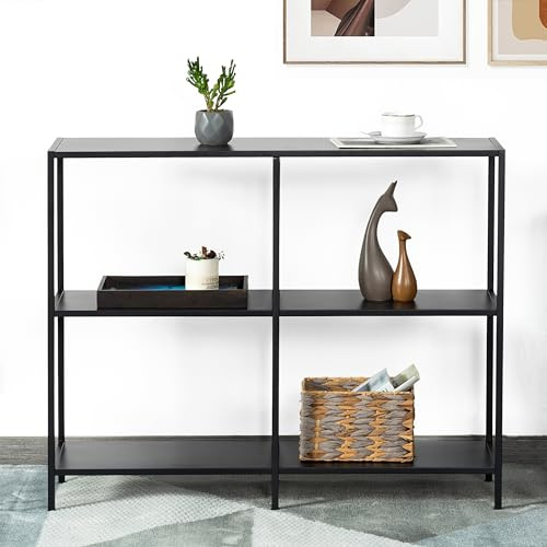 HDANI Mesa Consola de Metal de 80cm con 3 Estantes de Almacenaje (Negro, 100x30x80cm)