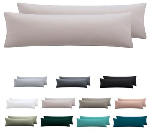 Nesture Seitenschläferkissen Bezug 40 x 145 2er Set - Kissenbezug 40x145 cm Beige, 100% Mikrofaser kopfkissenbezug mit Reißverschluss, Weich und Bügelfrei