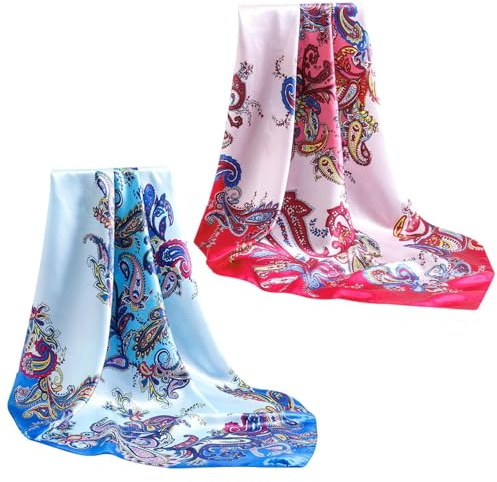 2 st fyrkantig damscarf, botaniska blommor sidenscarf, satin sidenhalsduk, retro modehalsduk, multifunktionell sidenhalsduk, klädtillbehör, Röd ros, S-M