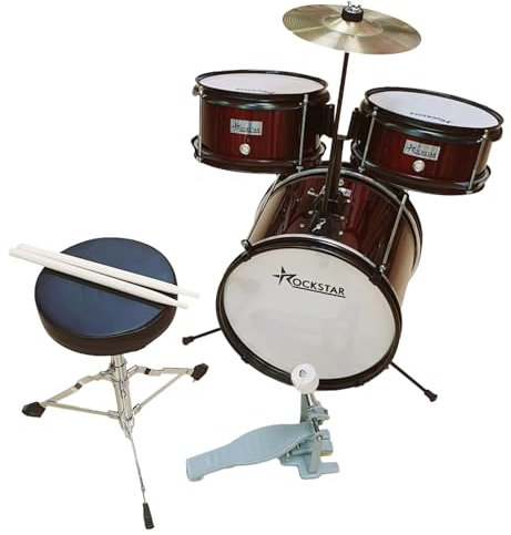 ROCKSTAR - Batería Principiantes Junior JDS1043C - Instrumento Musical Afinable con Pedal de Bombo, Taburete y Baquetas - Calidad sonora excepcional. Dimensiones: 50cm Ancho, 90cm Fondo, 75cm Alto
