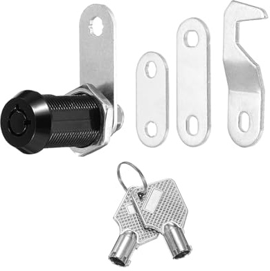 PATIKIL 1-1/8 tum svarta skåplås med silvernycklar, 1-pack zinklegering kamlås cylinder RV lås set nyckel likadant för skåp RV låda förvaring dörr verktygslåda