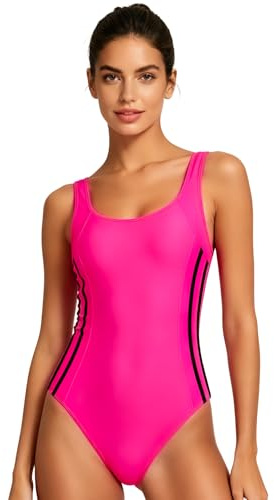 POWER FLOWER Costume da Bagno Intero da Donna Costume da Bagno competitivo Atletico Intero con Racerback Abbigliamento da Allenamento per Il Nuoto Costumi da Bagno per Donne (S, Y66644-Pink)