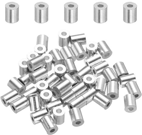 sourcing map Aluminum Wire Rope Stop Sleeve 1/16(1.5mm) Crimping Loop Sleeve Round Cable Ferrule for Wire Rope Cable Line, Pack of 50