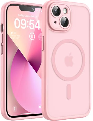 TOCOL für iPhone 13 Hülle für Magsafe, Vollständiger Kameraschutz Stoßfest Kratzfest Transluzente Rückseite Magnetisch Handyhülle für iPhone 13 Case, Rosa