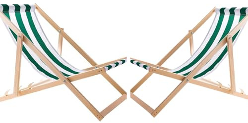 WOODOK Liegestuhl Klappbar - Gartenliege Klappbar bis 120kg, Sonnenliege aus Buchenholz ohne Armlehne (2X weiß-grün)