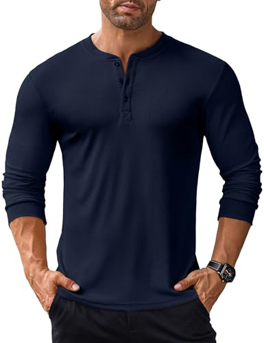 COOFANDY Mens Long Sleeve Henley Shirts Grandad T Shirts | Lightweight Henley T-Shirts for Men, Casual Tops, Henley Neck, 3 Button Placket