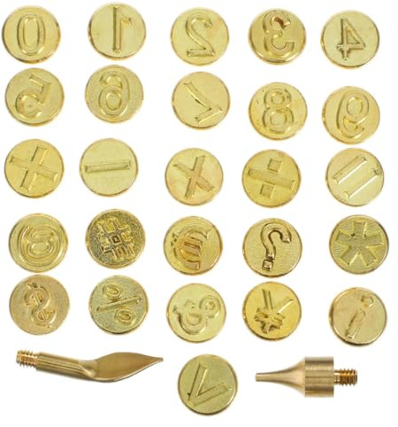 VINTORKY 2 Set Punzoni per Pirografia con Punte in Ottone Timbri Lettere per Legno e Pelle Strumento Creativo per Incisione e Marchiatura Artigianale Portatile e Resistente